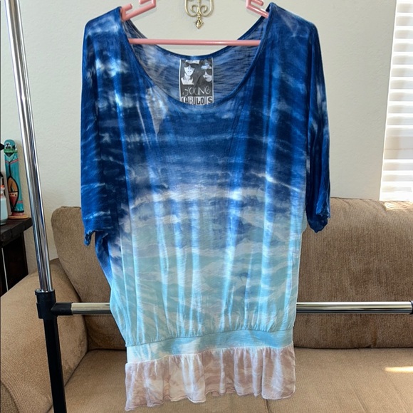 Young Fabulous & Broke Tops - Young Fabulous and Broke Blue Tie-Dye Women's Top Size L